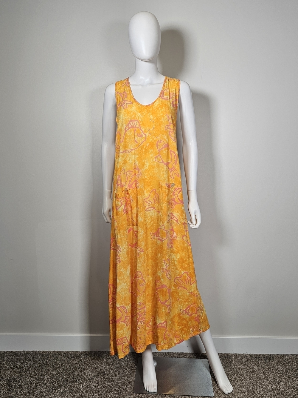 April Cornell Orange Yellow & Pink Fish Lightweight Midi Dress Sz S